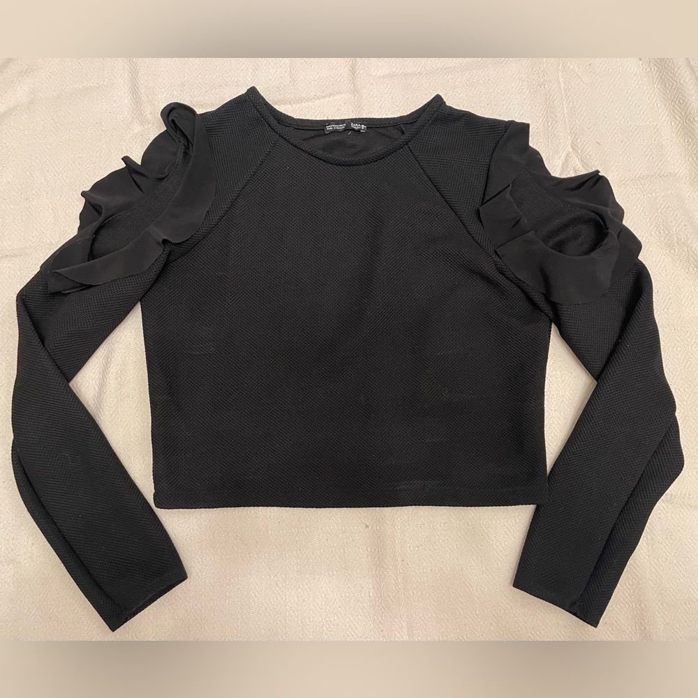 Zara black crop peep hole shoulder top